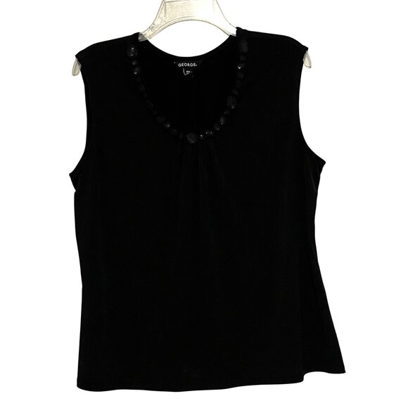 George Tops - Womens Embellished Tank Top XL Black Whimsygoth Dressy Day to Night Semi Formal